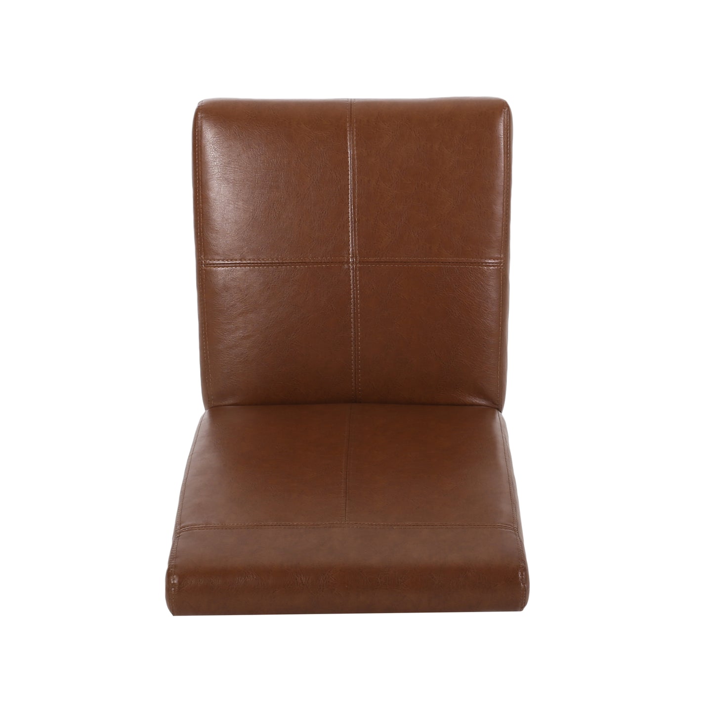 Brown faux leather dining chair with stitched detailing