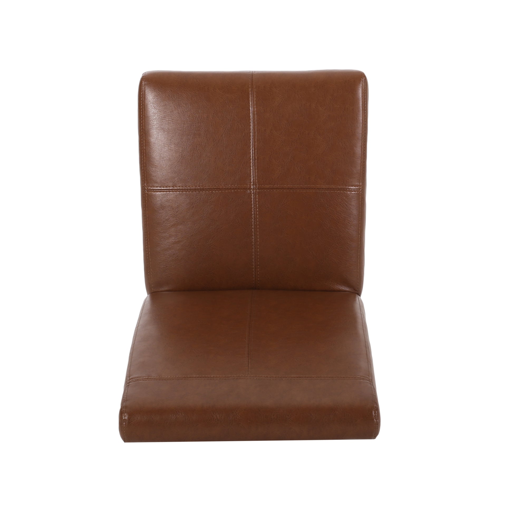 Brown faux leather dining chair with stitched detailing