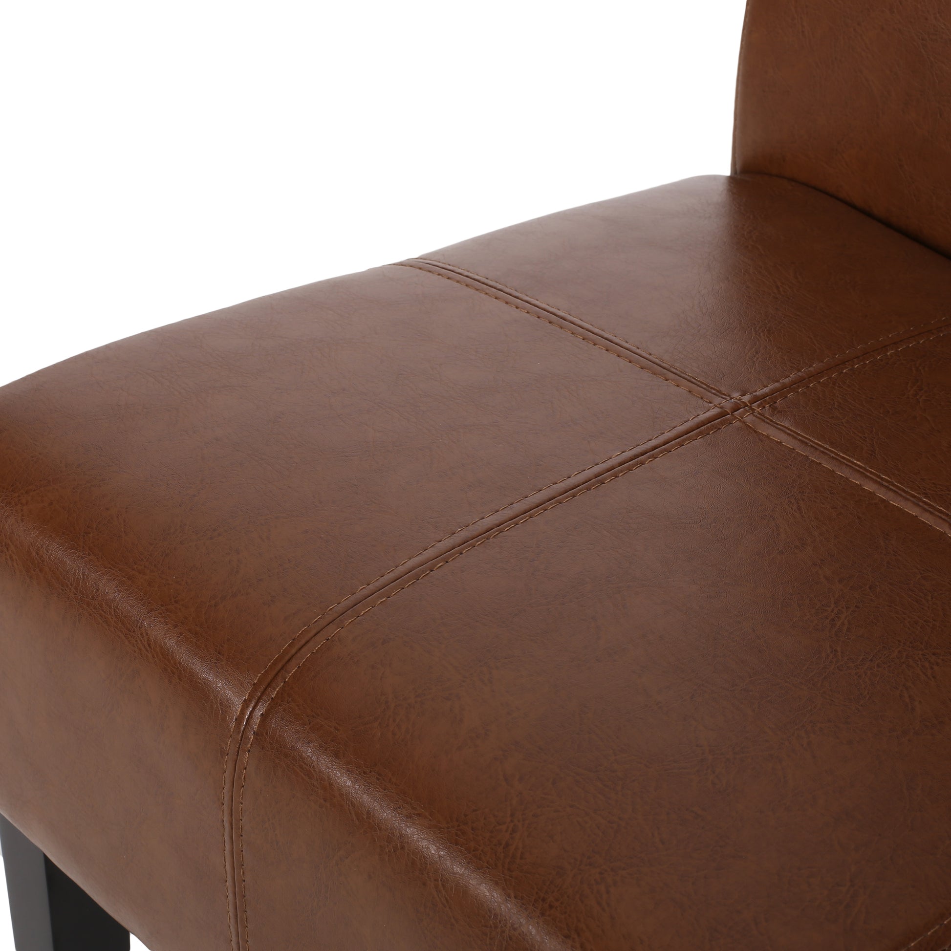 Brown faux leather seat with diamond stitching a comfortable modern accent chair