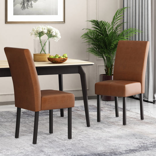 Brown faux leather dining chairs with dark metal legs set of  Modern style