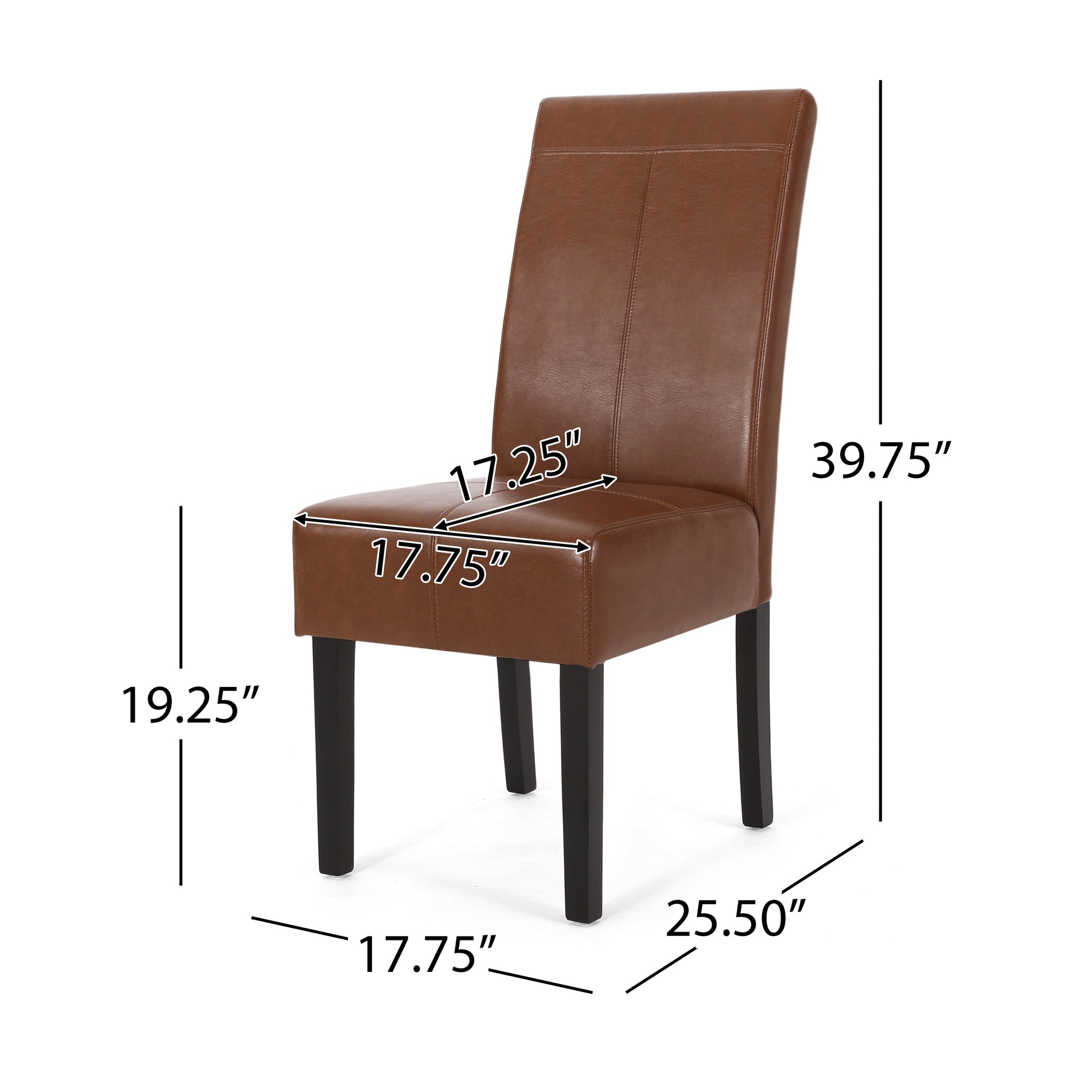 Brown faux leather dining chair with tufted back and dark wood legs