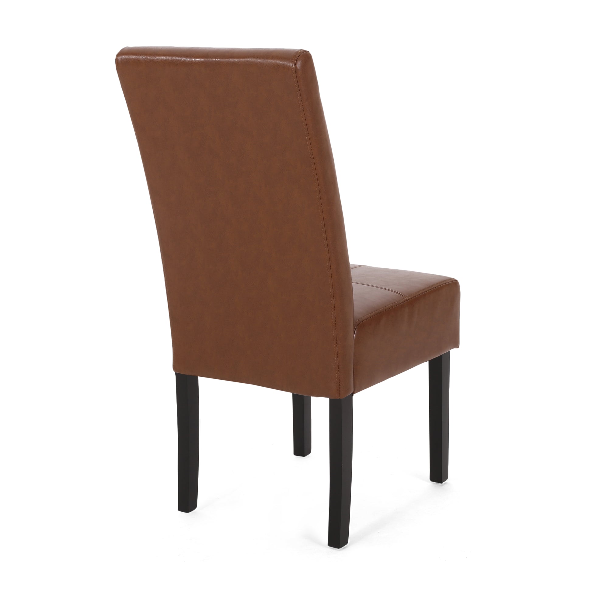 Brown faux leather dining chair with black wooden legs minimalist design