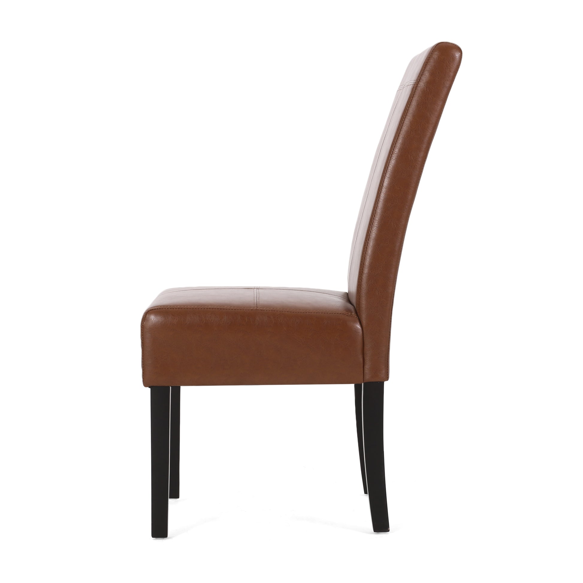 Brown faux leather dining chair with black legs elegant and comfortable