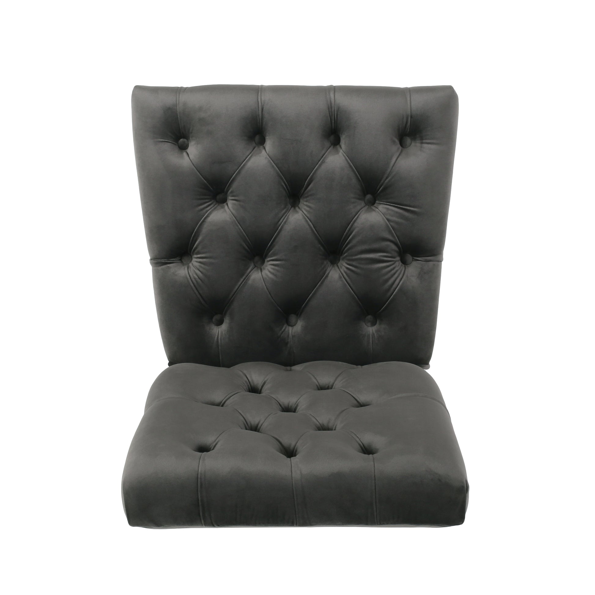 Dark gray velvet tufted dining chair seat and back