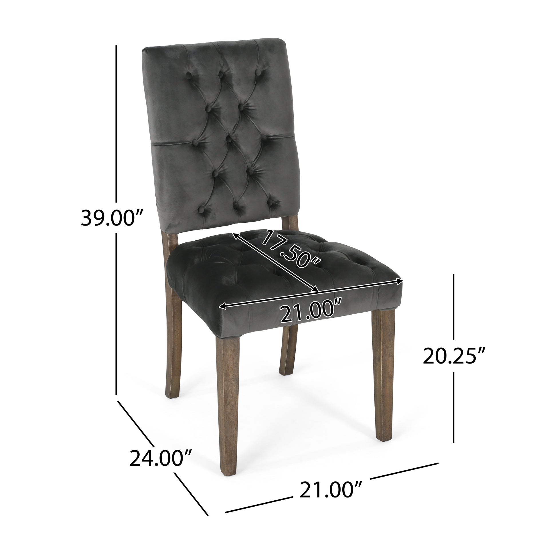 Tufted charcoal velvet dining chair with dark wood legs elegant tufted back and seat