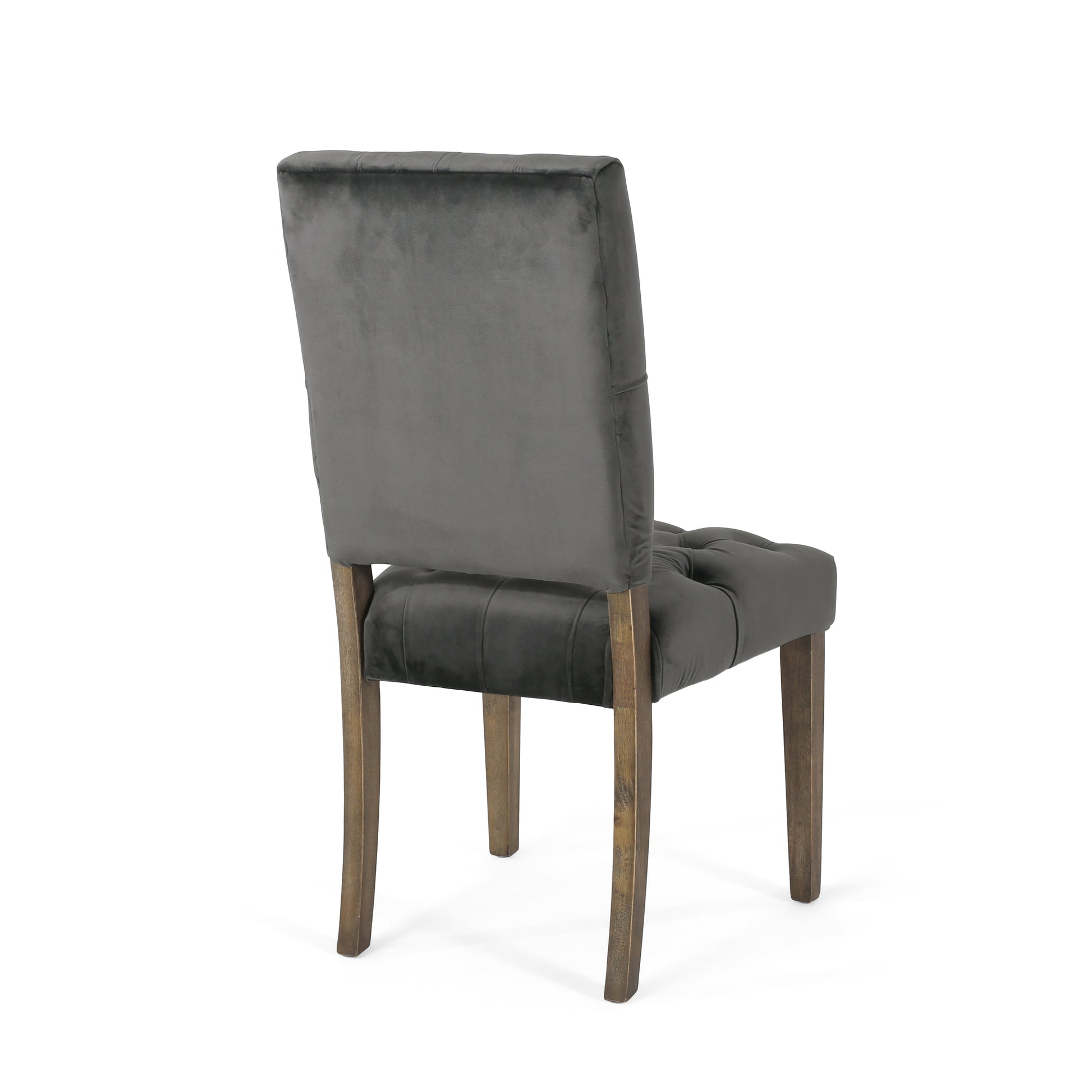 Dark gray velvet tufted dining chair with wooden legs