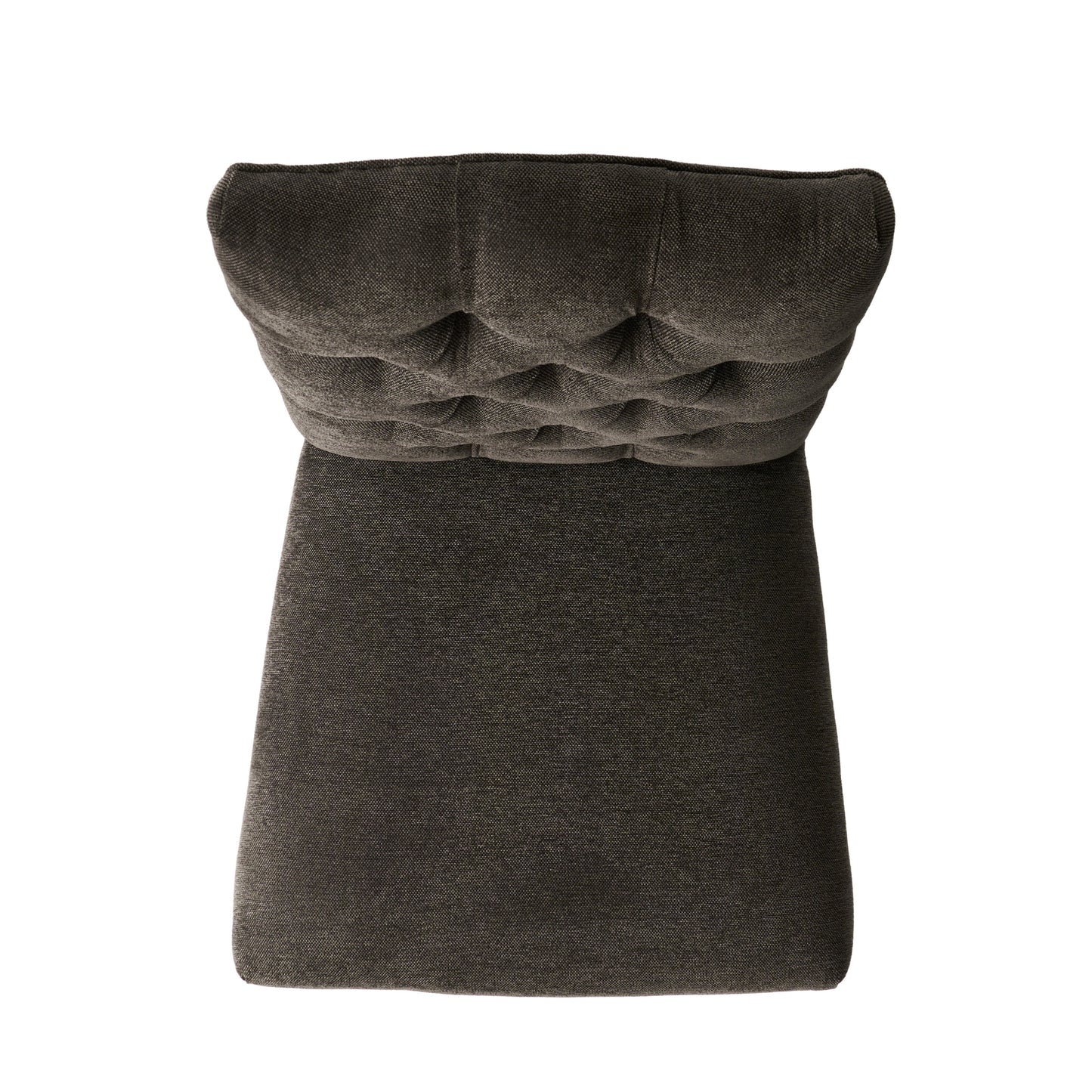 Dark gray upholstered dining chair with button tufted back