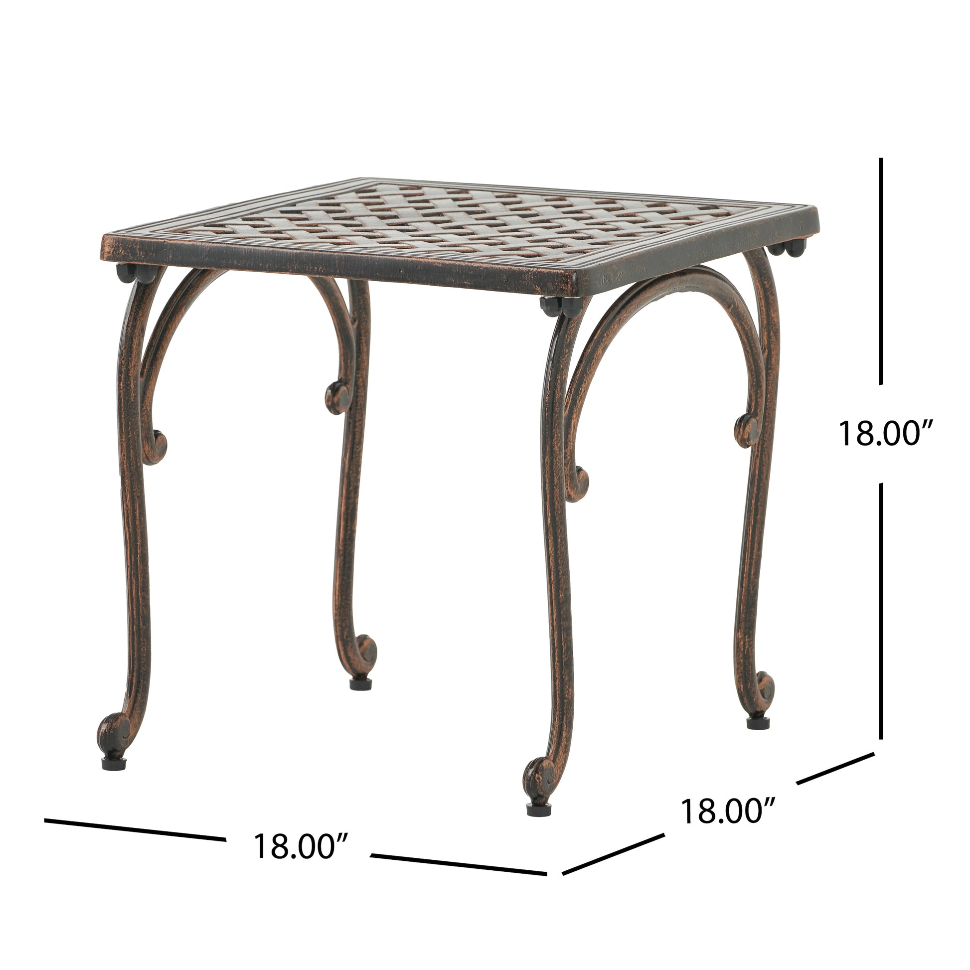 Bronze cast aluminum outdoor side table with intricate lattice top design