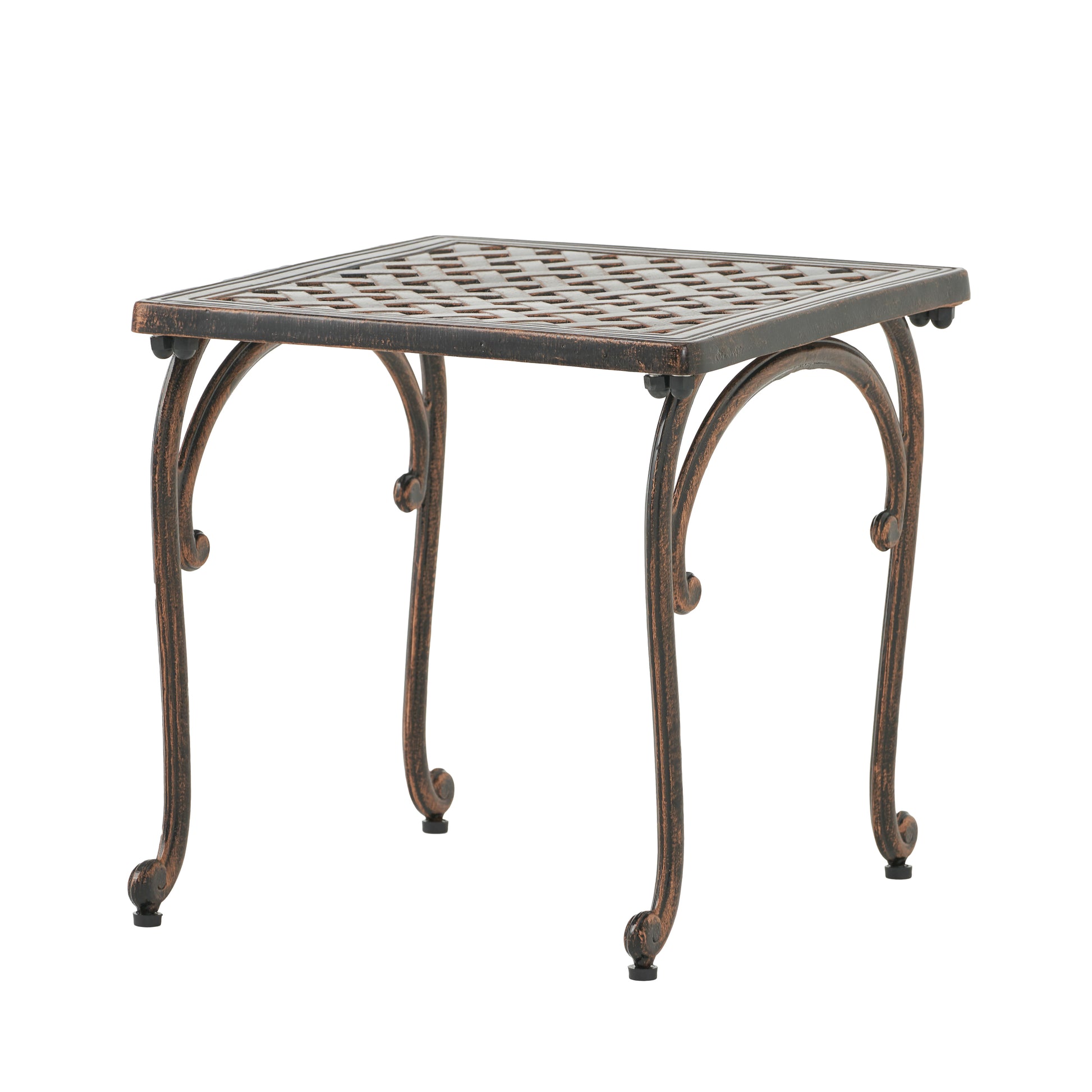 Antique bronze square outdoor side table with ornate legs