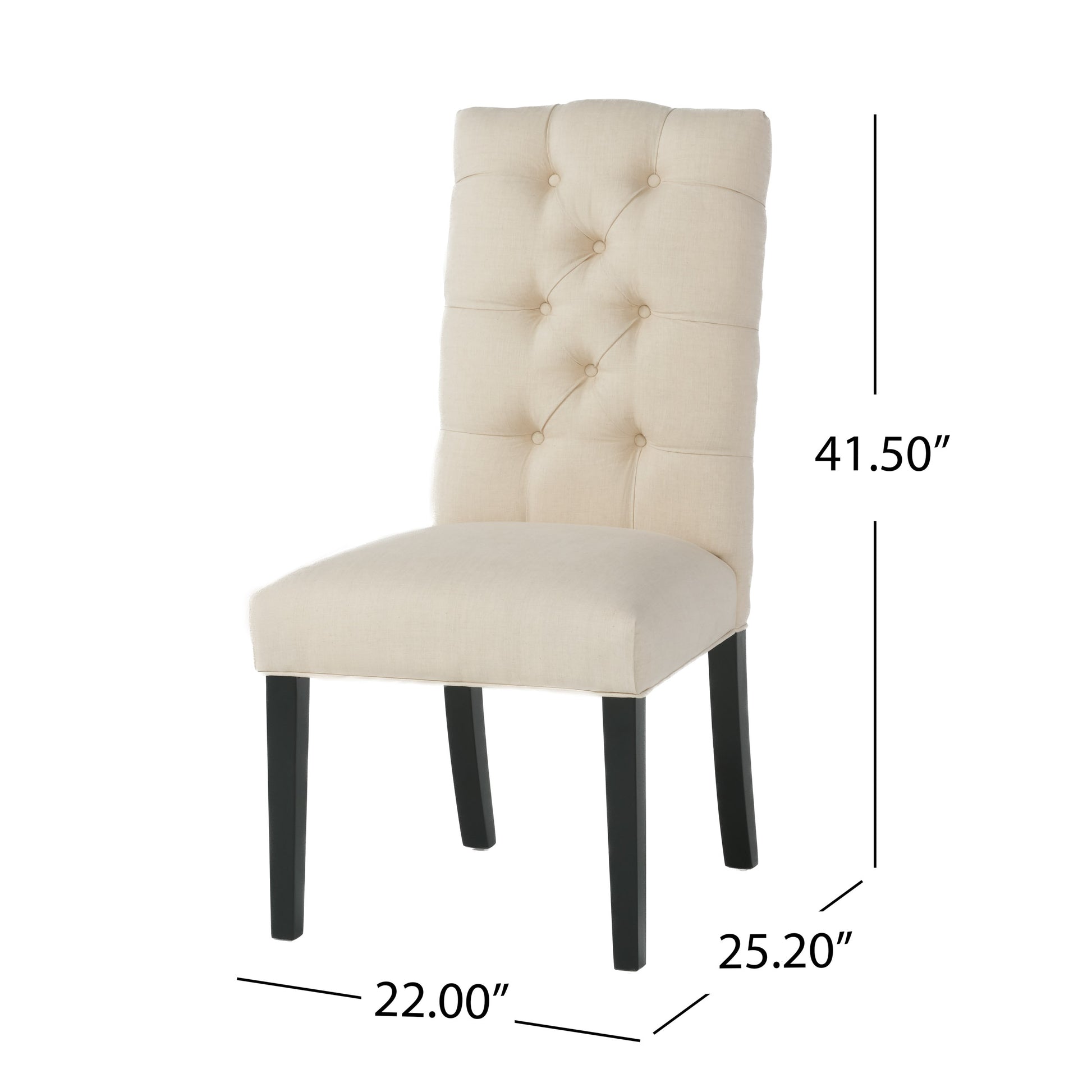 Tufted beige fabric dining chair with dark wood legs classic elegance