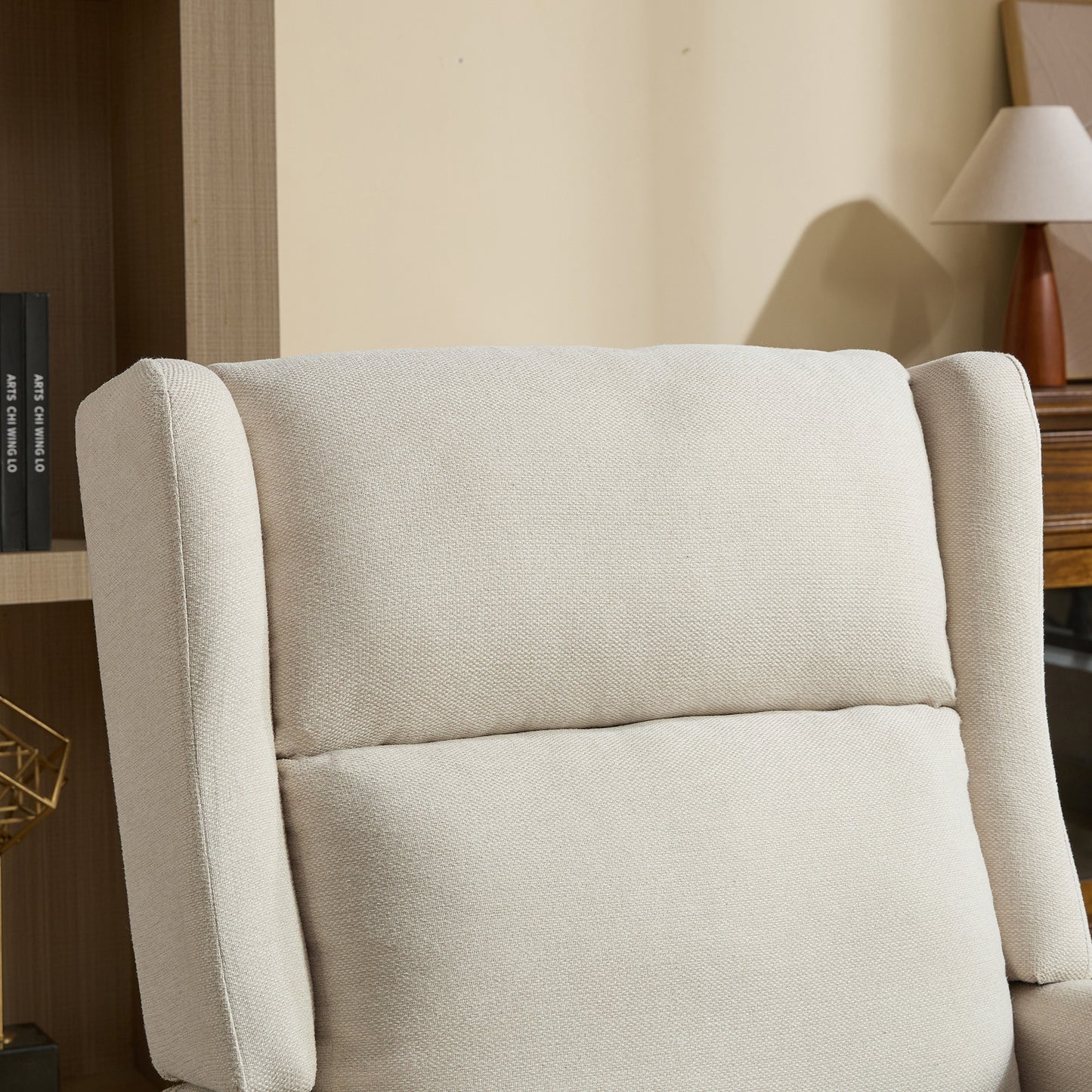 Cream linen wingback chair headrest detail comfortable armchair upholstery