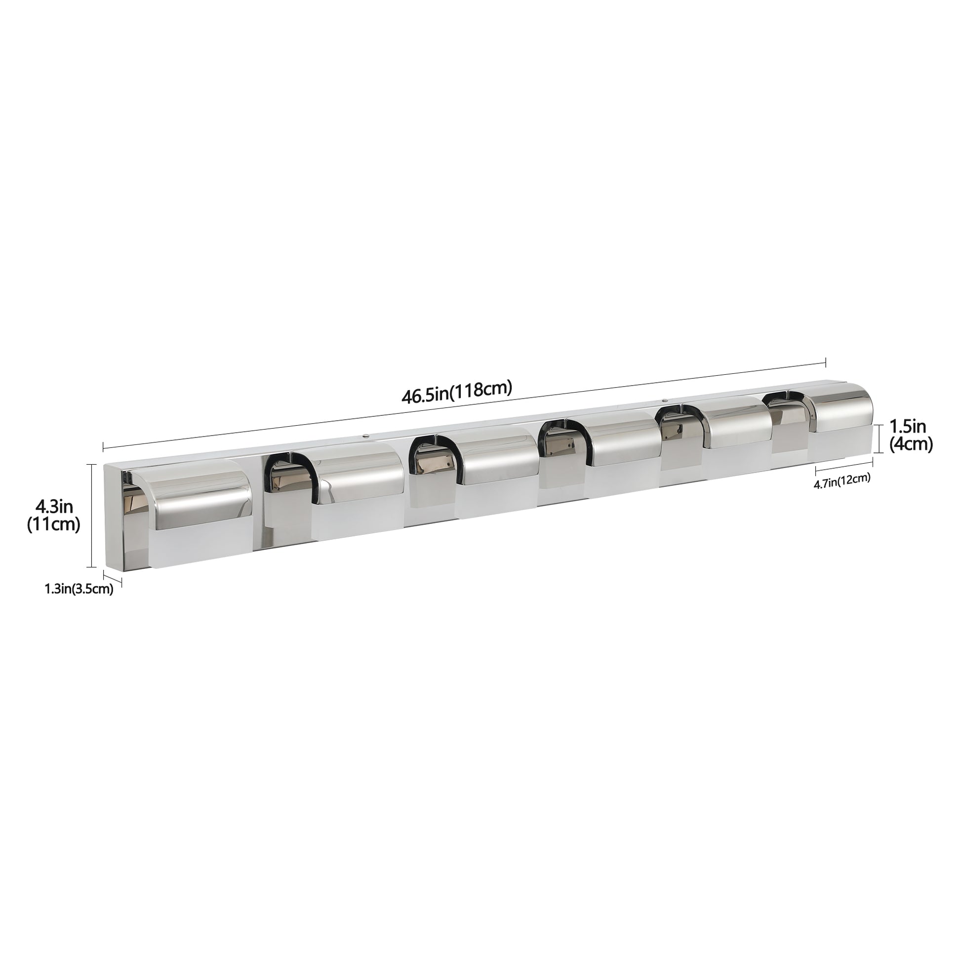 Shiny chrome finished wallmounted coat rack with  double hooks for organization
