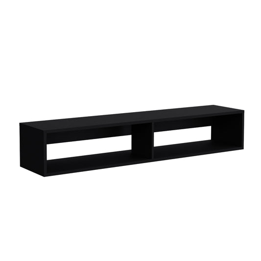Sleek black floating shelf with two open compartments for modern storage