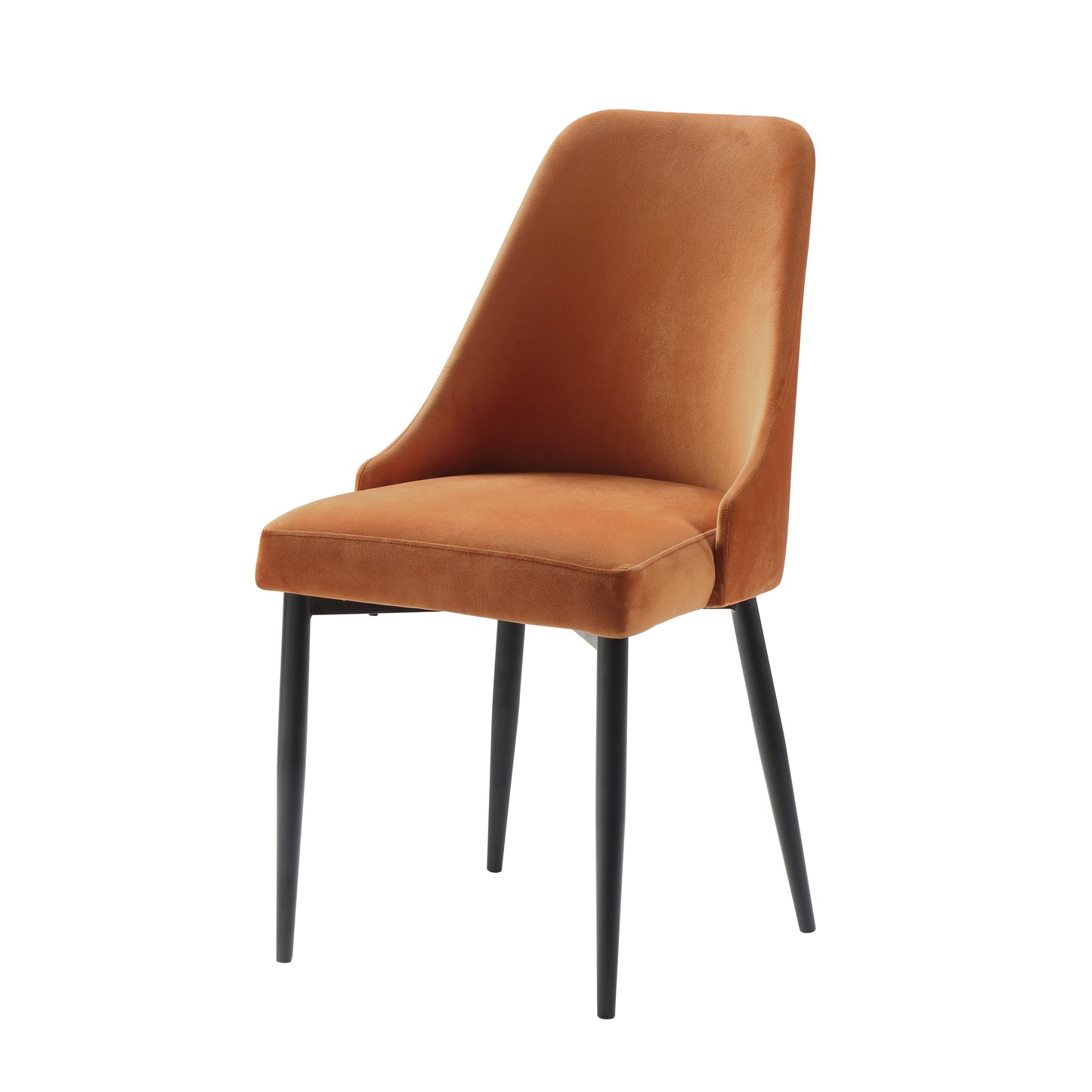 Terracotta velvet accent chair with black metal legs perfect for dining rooms