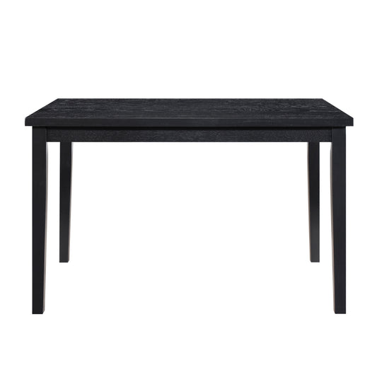 Black textured wood dining table with minimalist legs