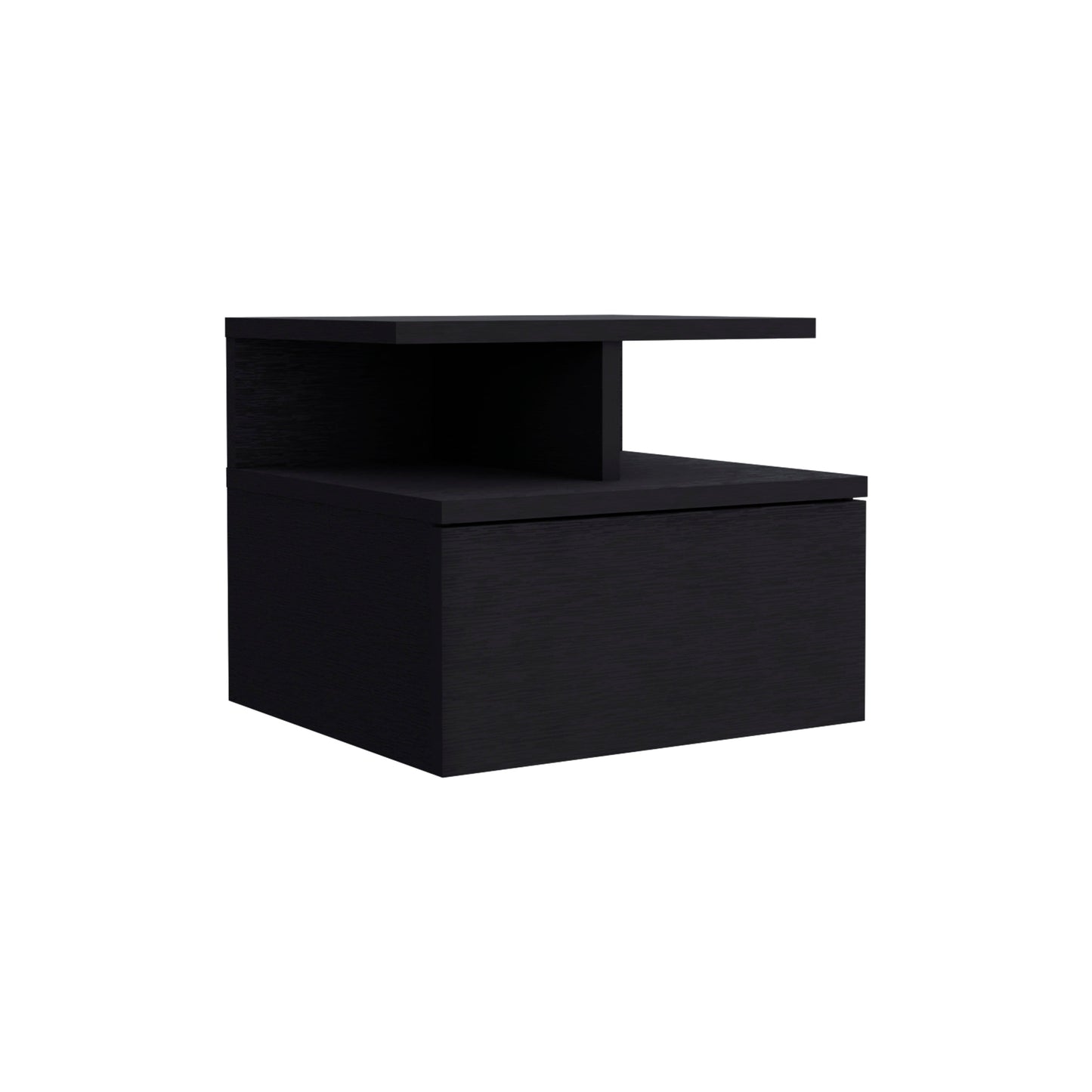 Modern black bedside table with drawer and open shelf