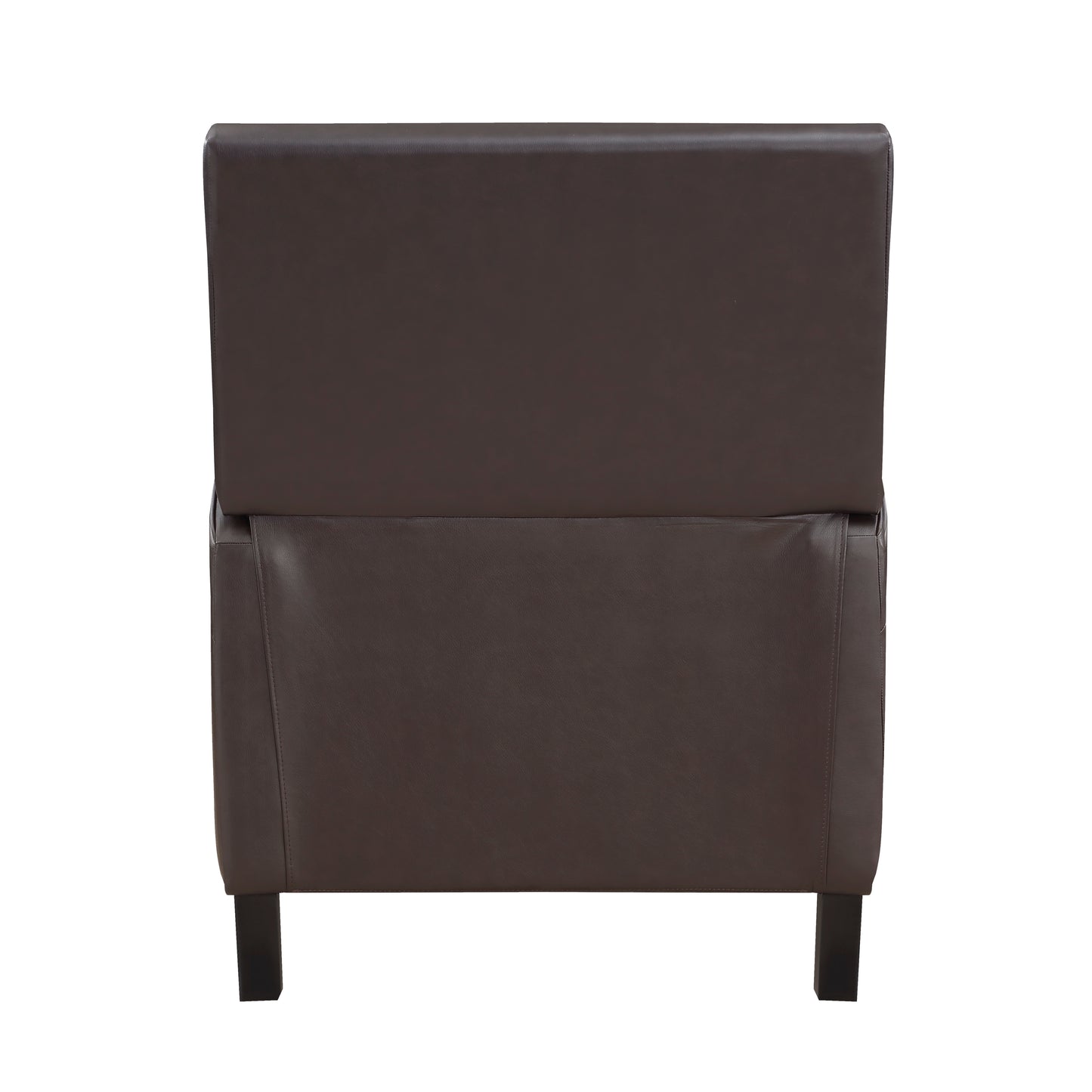 Dark brown faux leather accent chair back view