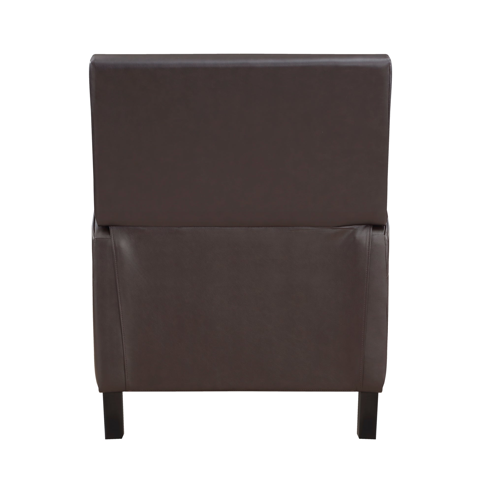 Dark brown faux leather accent chair back view