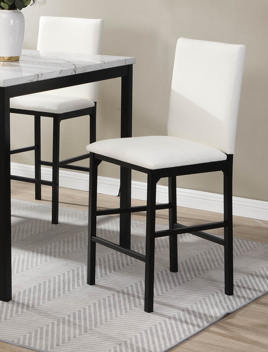 White upholstered bar stool with black metal legs perfect for a modern kitchen counter