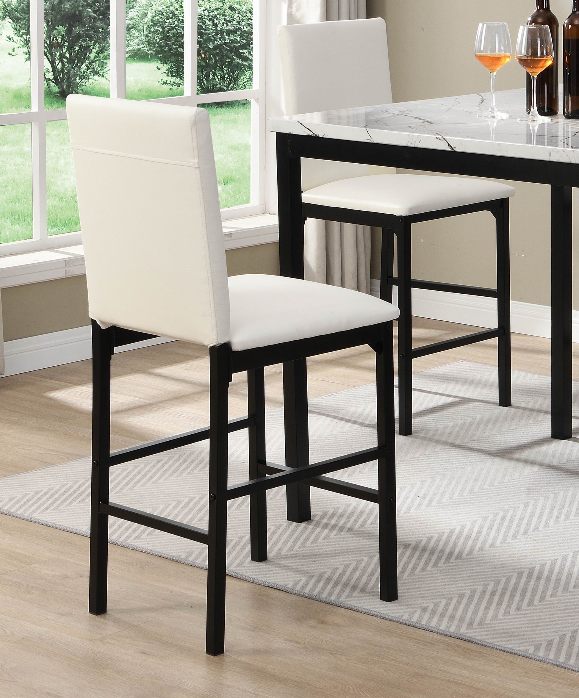 Cream faux leather bar stool with black metal legs modern design for kitchens