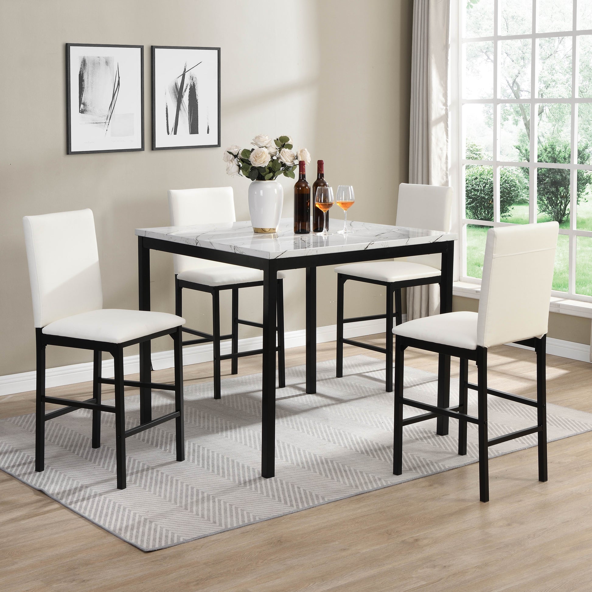 White faux leather bar stool with black metal legs and tufted back detail