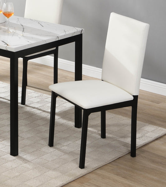 White upholstered dining chair with black metal legs perfect for modern kitchens