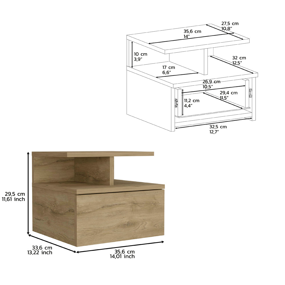 Wooden nightstand with drawer and shelf