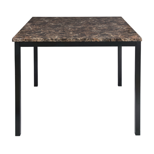 Rectangular dining table with faux marble top and black metal legs