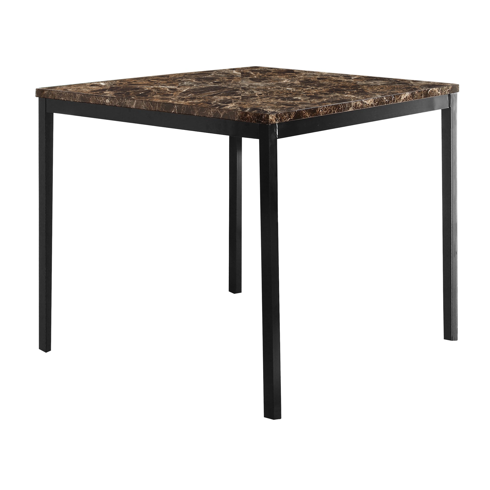 Square marblelook tabletop with black metal frame and legs a modern dining table