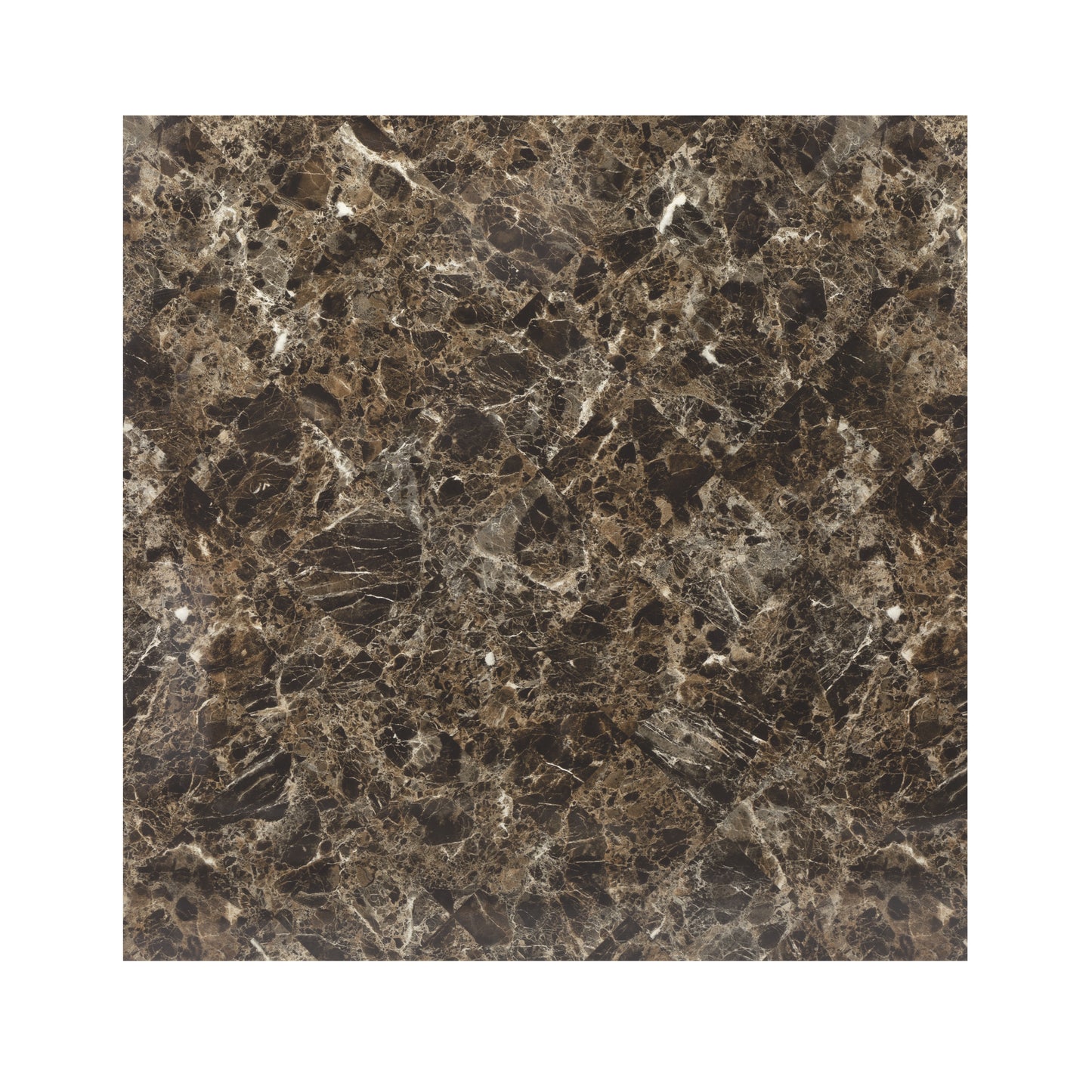 Dark brown marble slab with intricate white veining and a polished finish