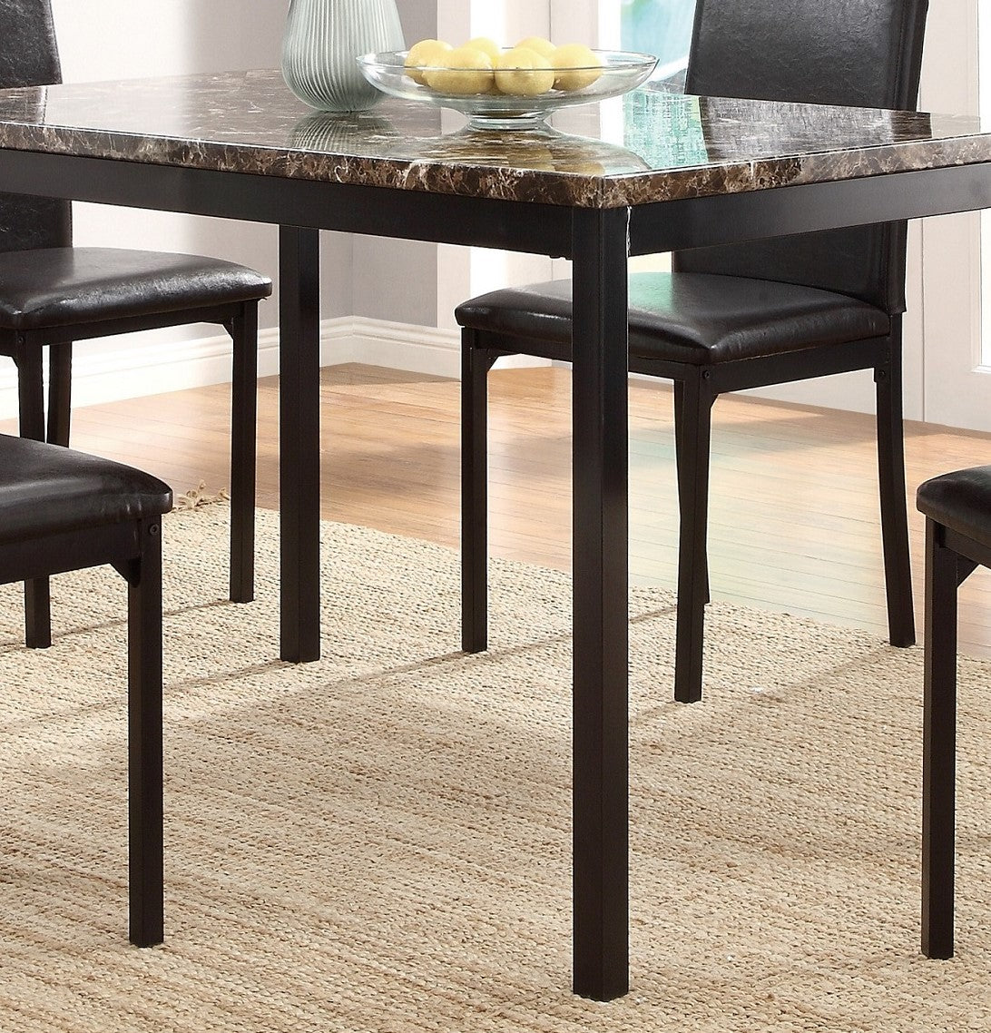 Rectangular faux marble dining table with black metal legs perfect for small spaces