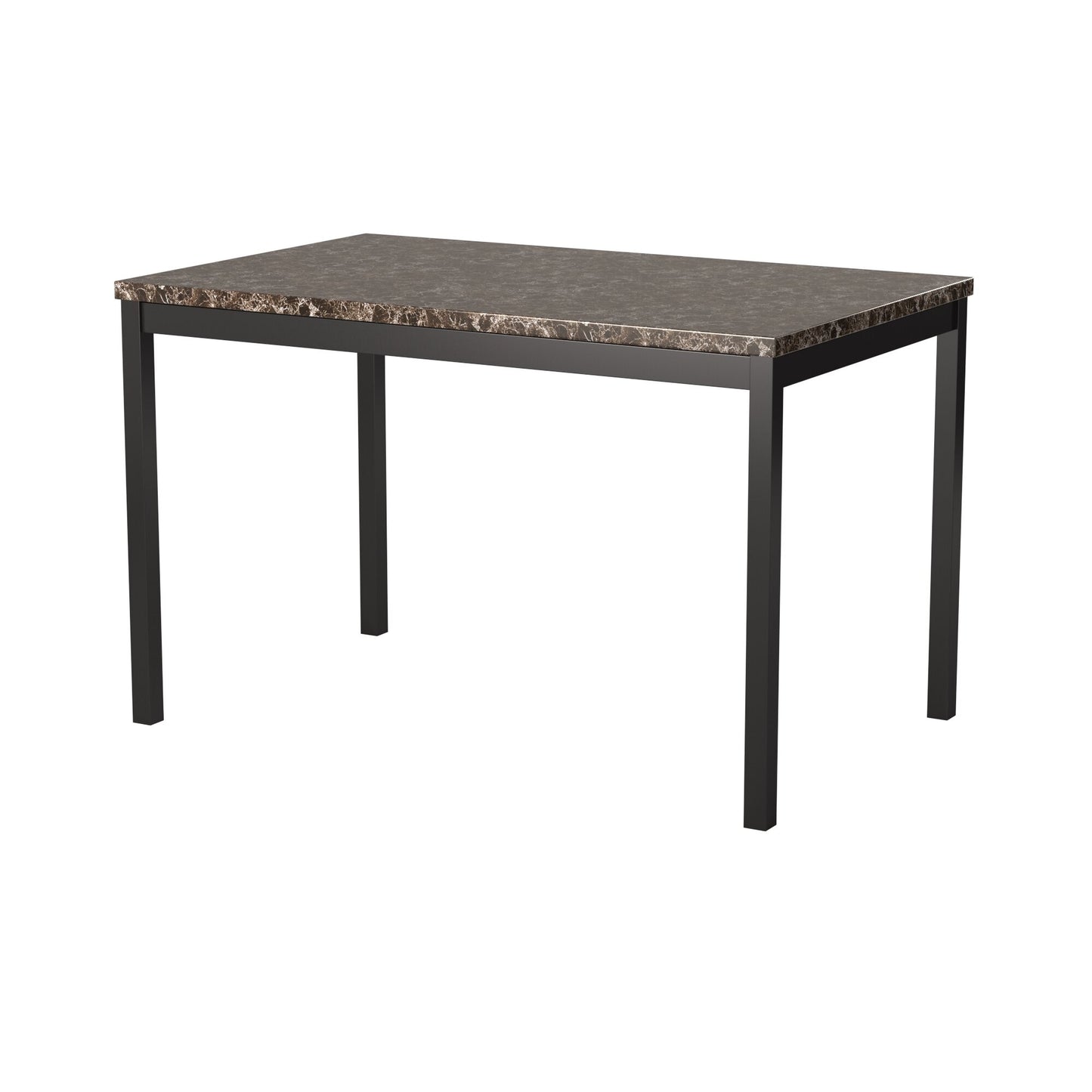 Rectangular marbletop dining table with black metal legs