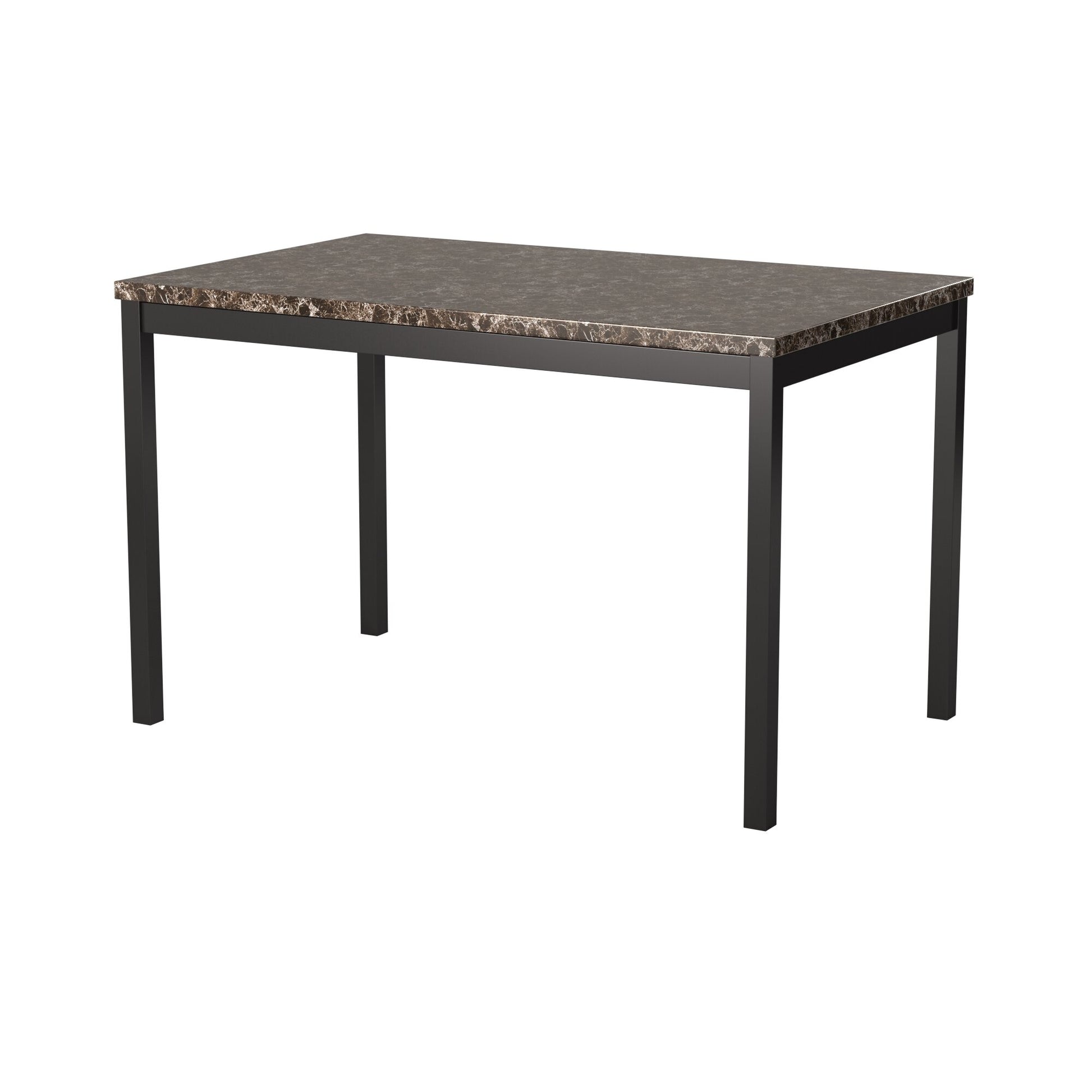 Rectangular marbletop dining table with black metal legs