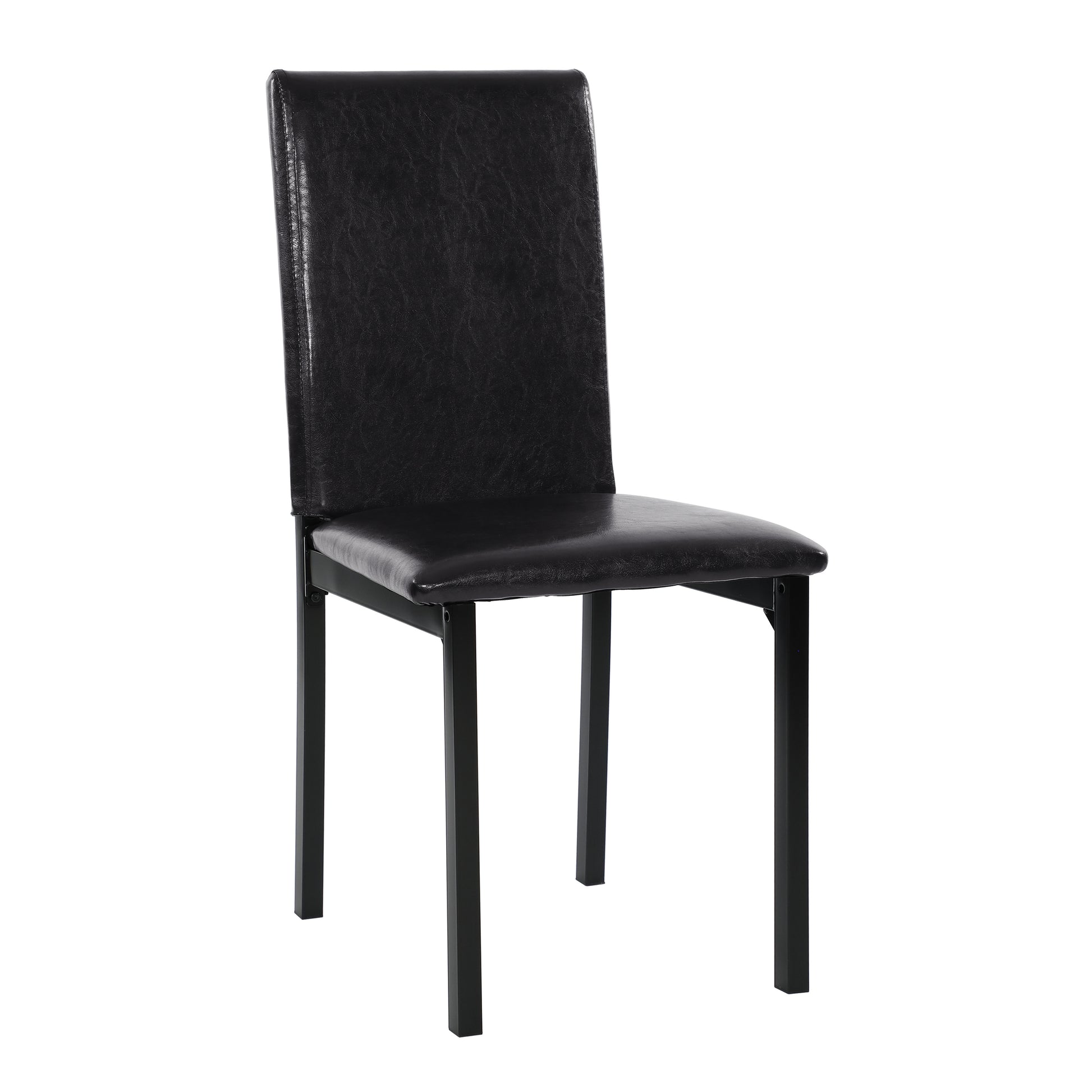 Sleek black faux leather dining chair with sturdy metal legs perfect for modern kitchens