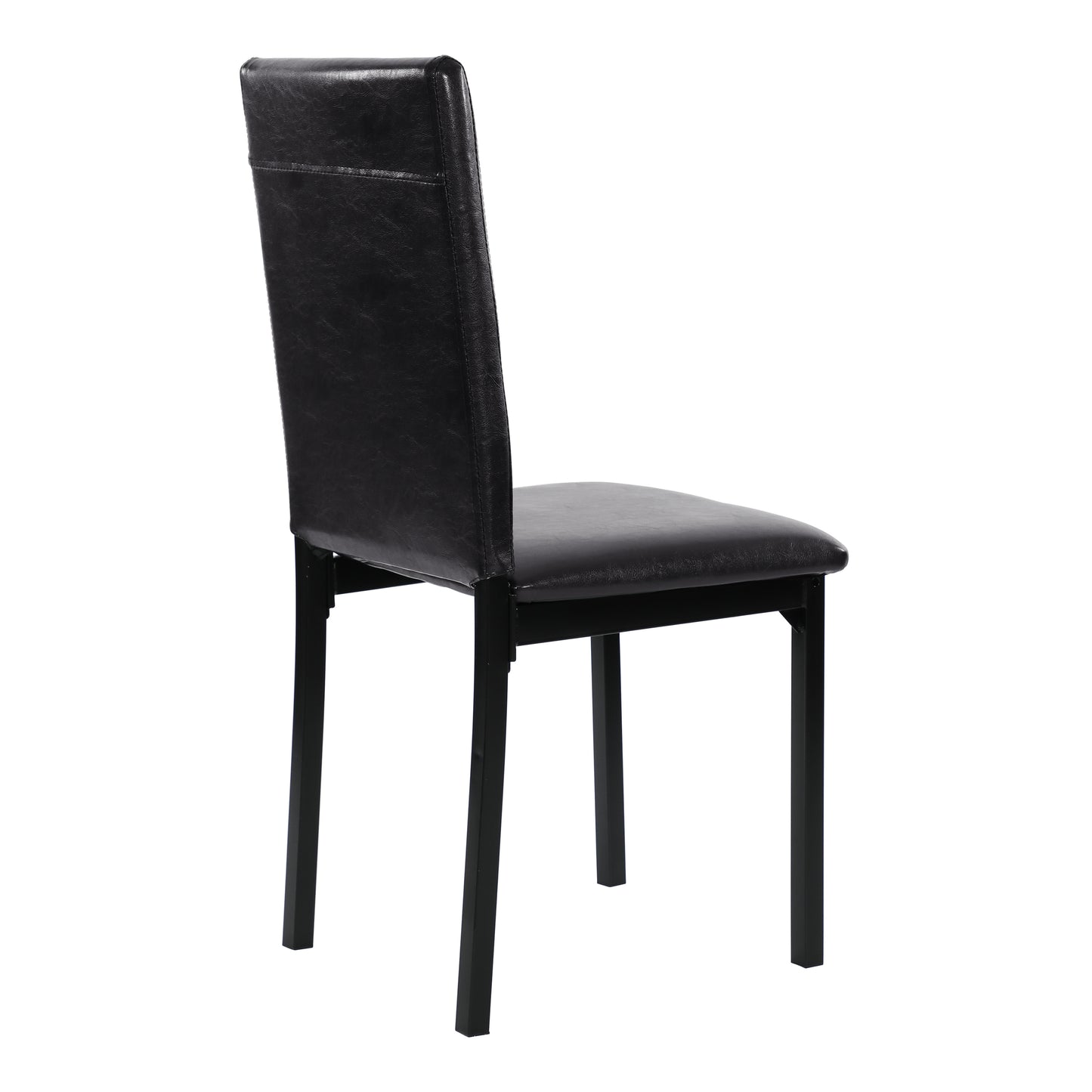 Black faux leather dining chair with padded seat and back
