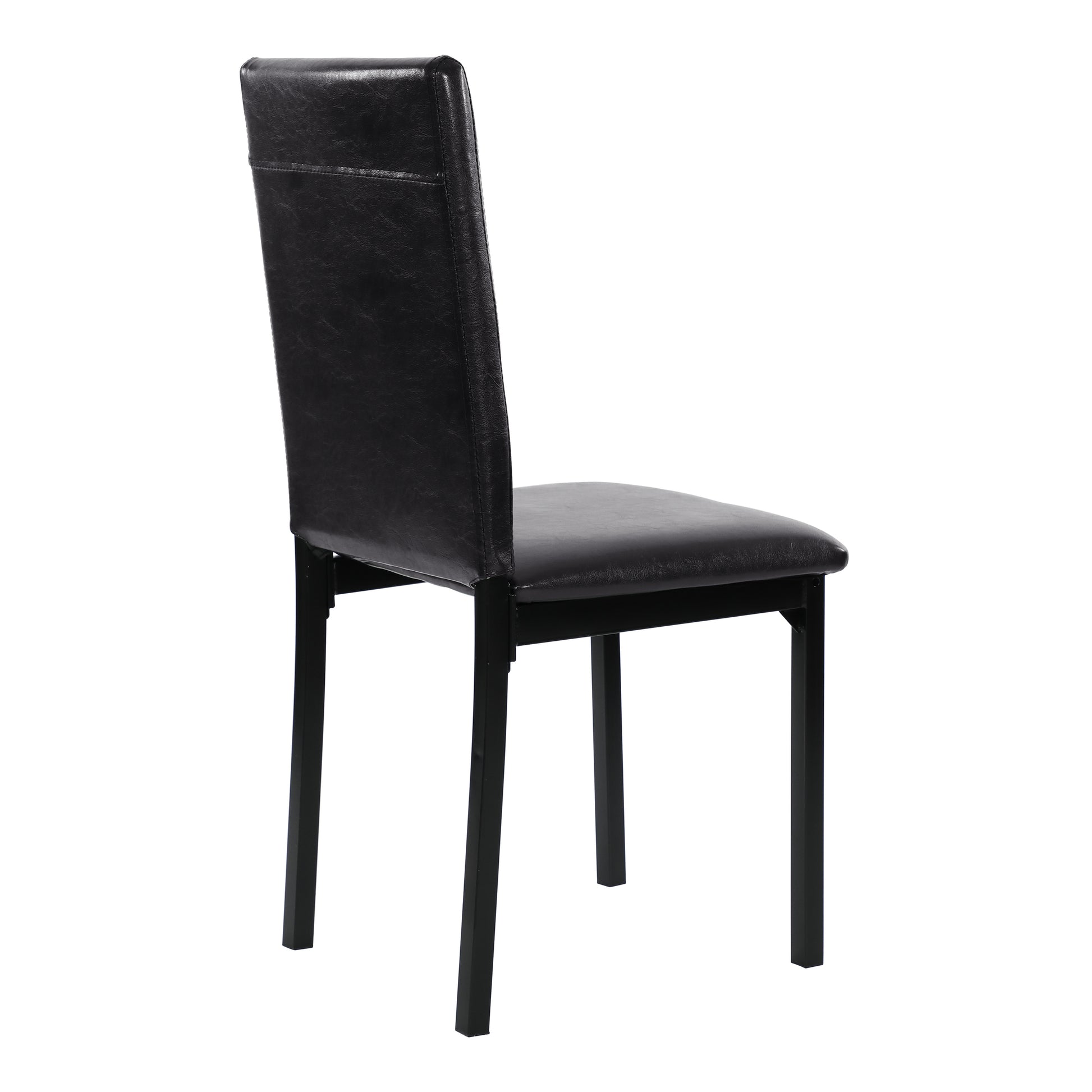 Black faux leather dining chair with padded seat and back