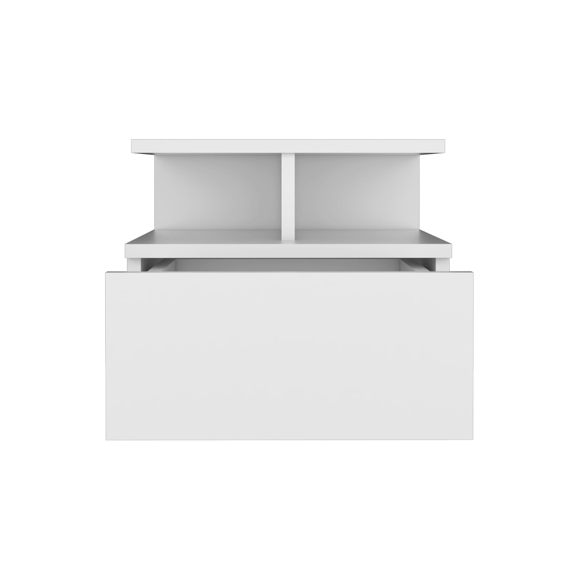 White modern nightstand with one drawer and open shelving