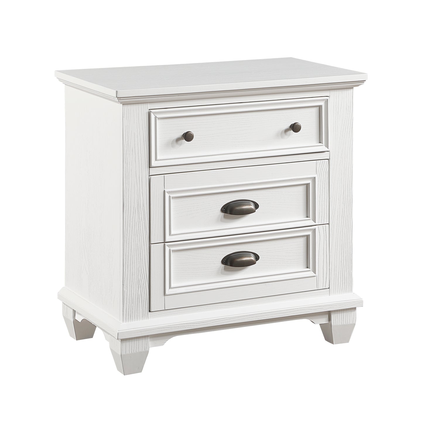White farmhouse dresser with three drawers and antique bronze hardware