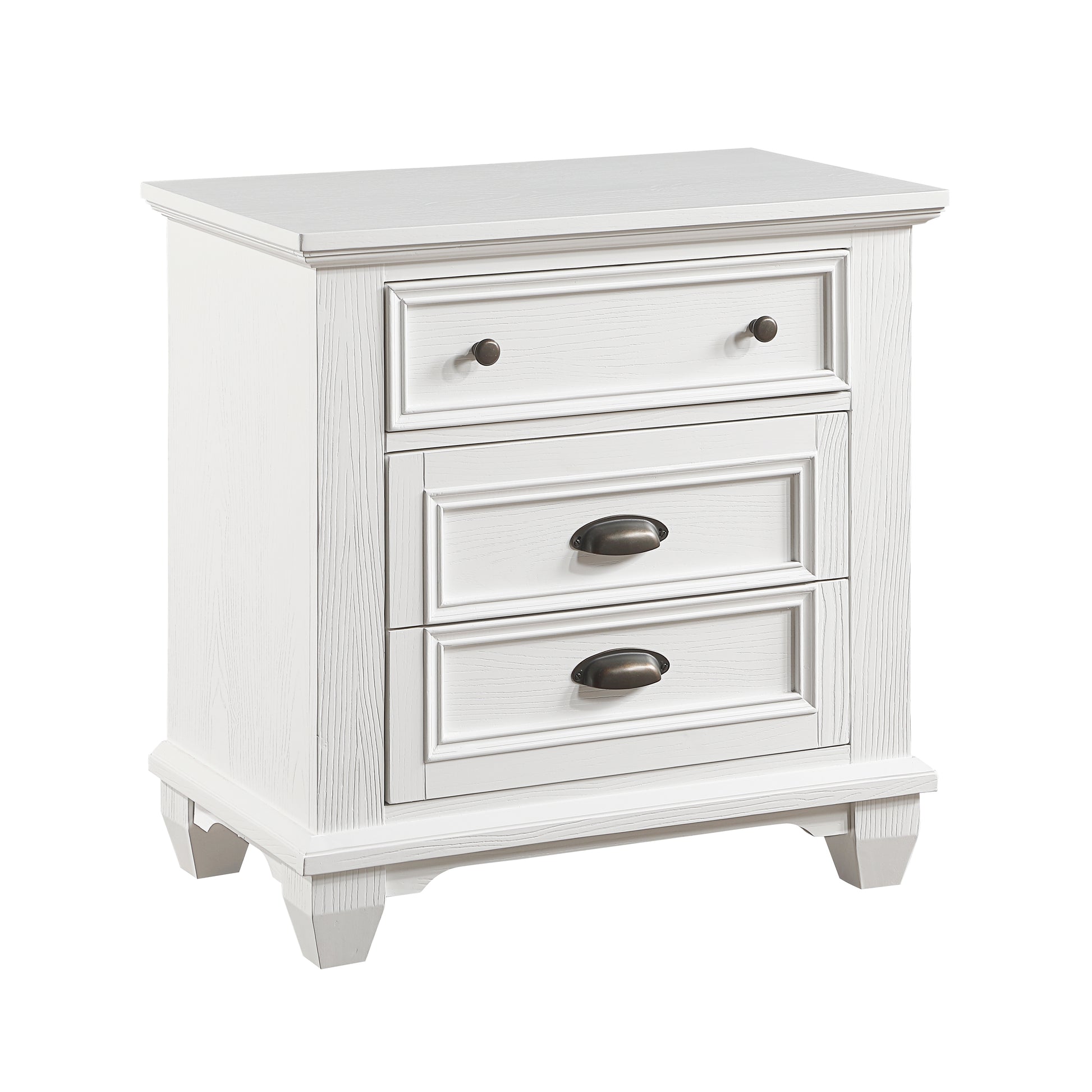 White farmhouse dresser with three drawers and antique bronze hardware