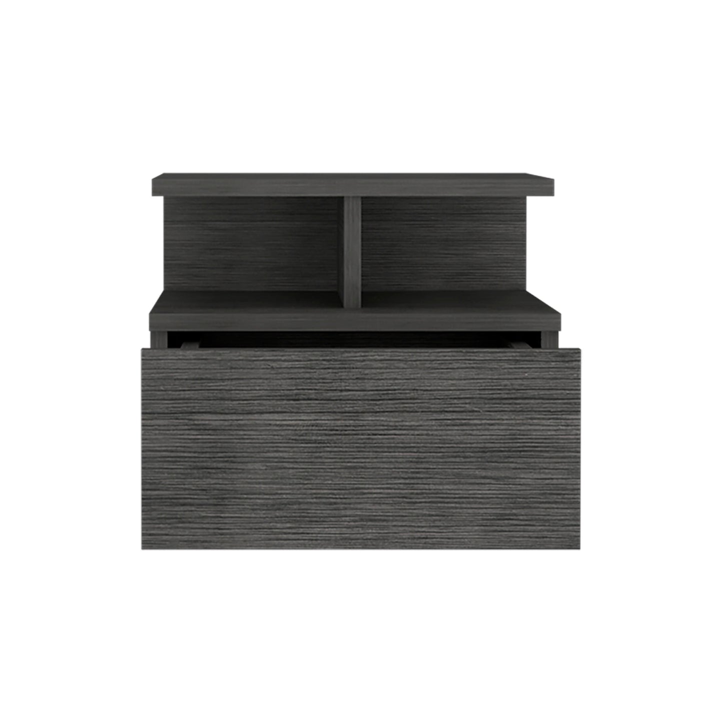 Dark gray wood effect bedside table with drawer and open shelf