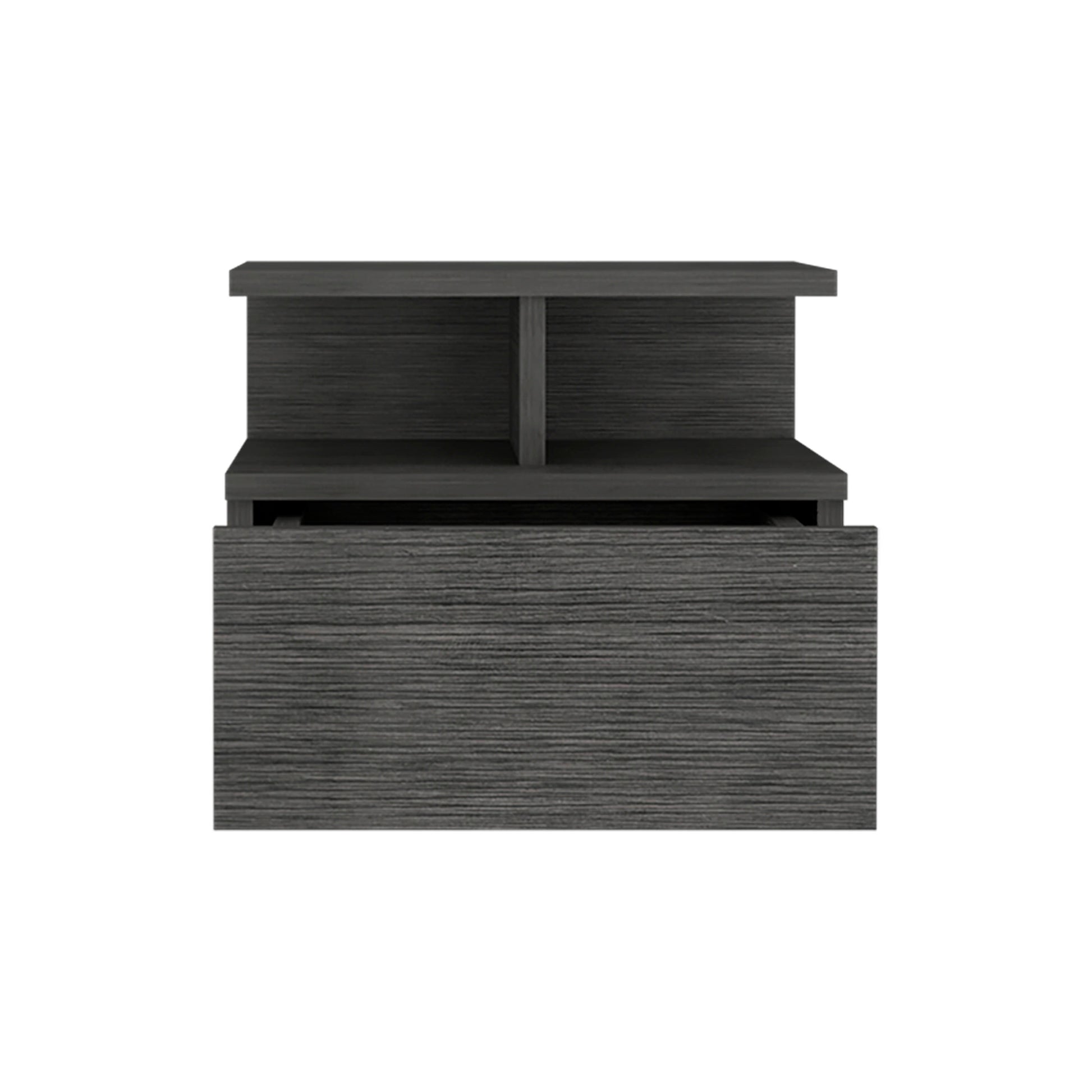 Dark gray wood effect bedside table with drawer and open shelf