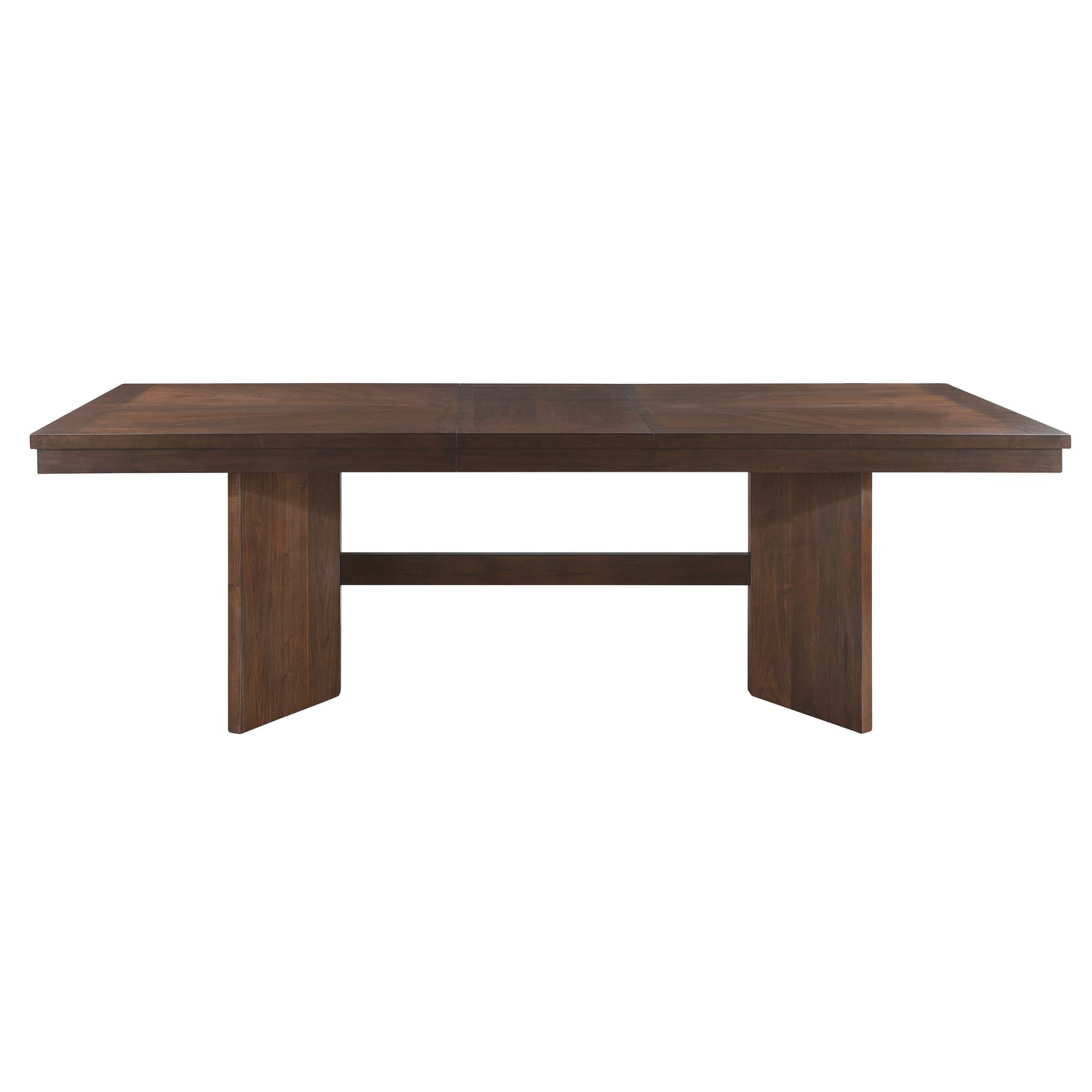 Dark walnut dining table with striking geometric base perfect for modern homes