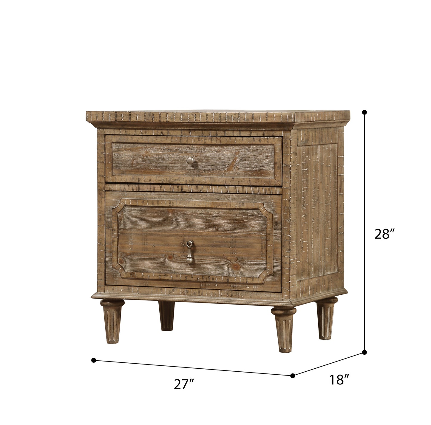 Rustic twodrawer wooden nightstand with distressed finish