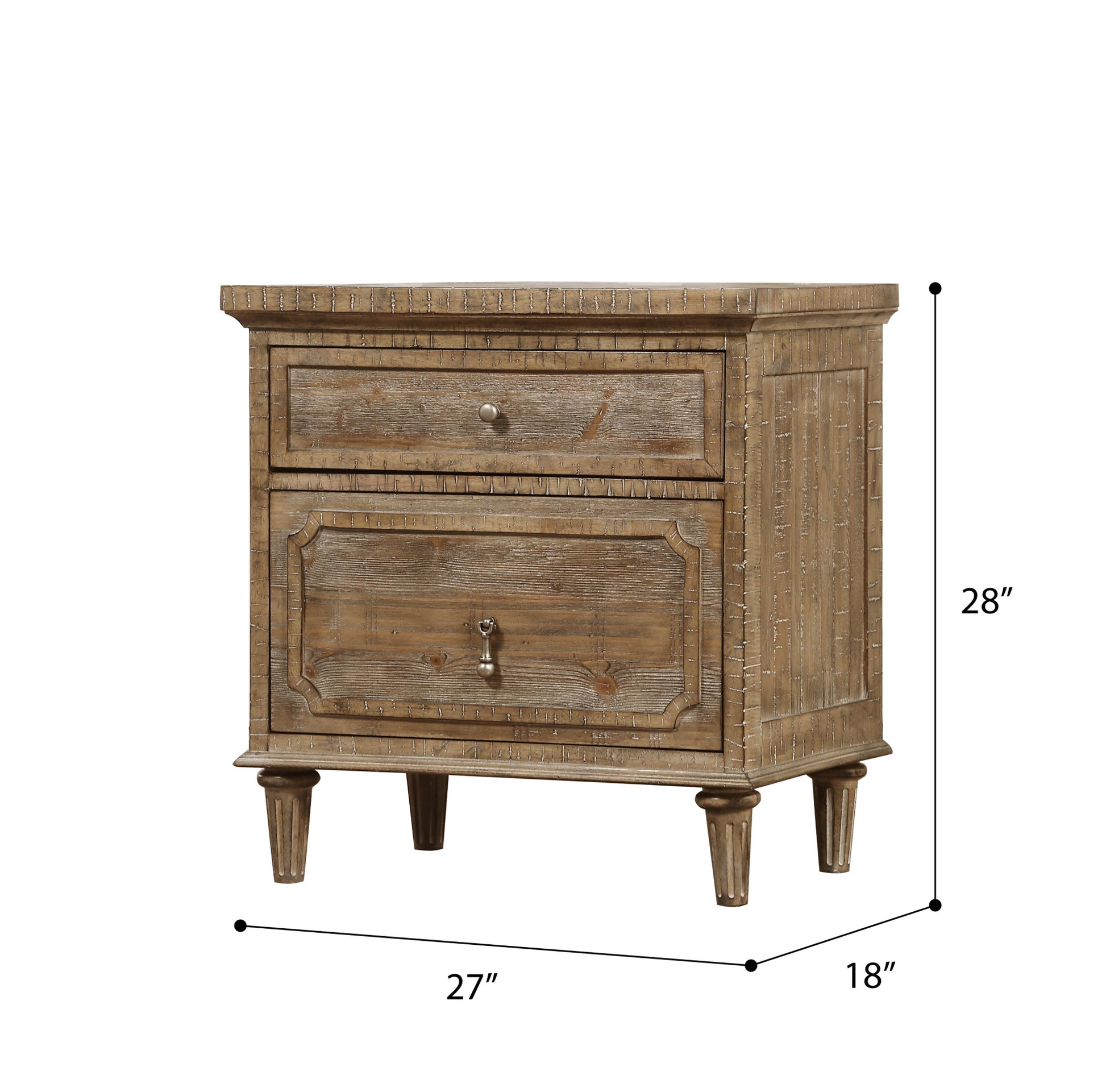 Rustic twodrawer wooden nightstand with distressed finish
