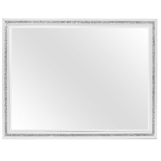 Rectangular decorative mirror with a silver crushed crystal inlay frame