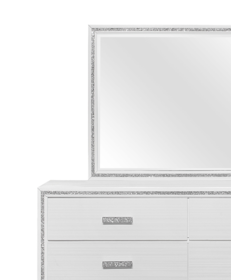 Glamorous white dresser with crystalencrusted mirror and drawer pulls