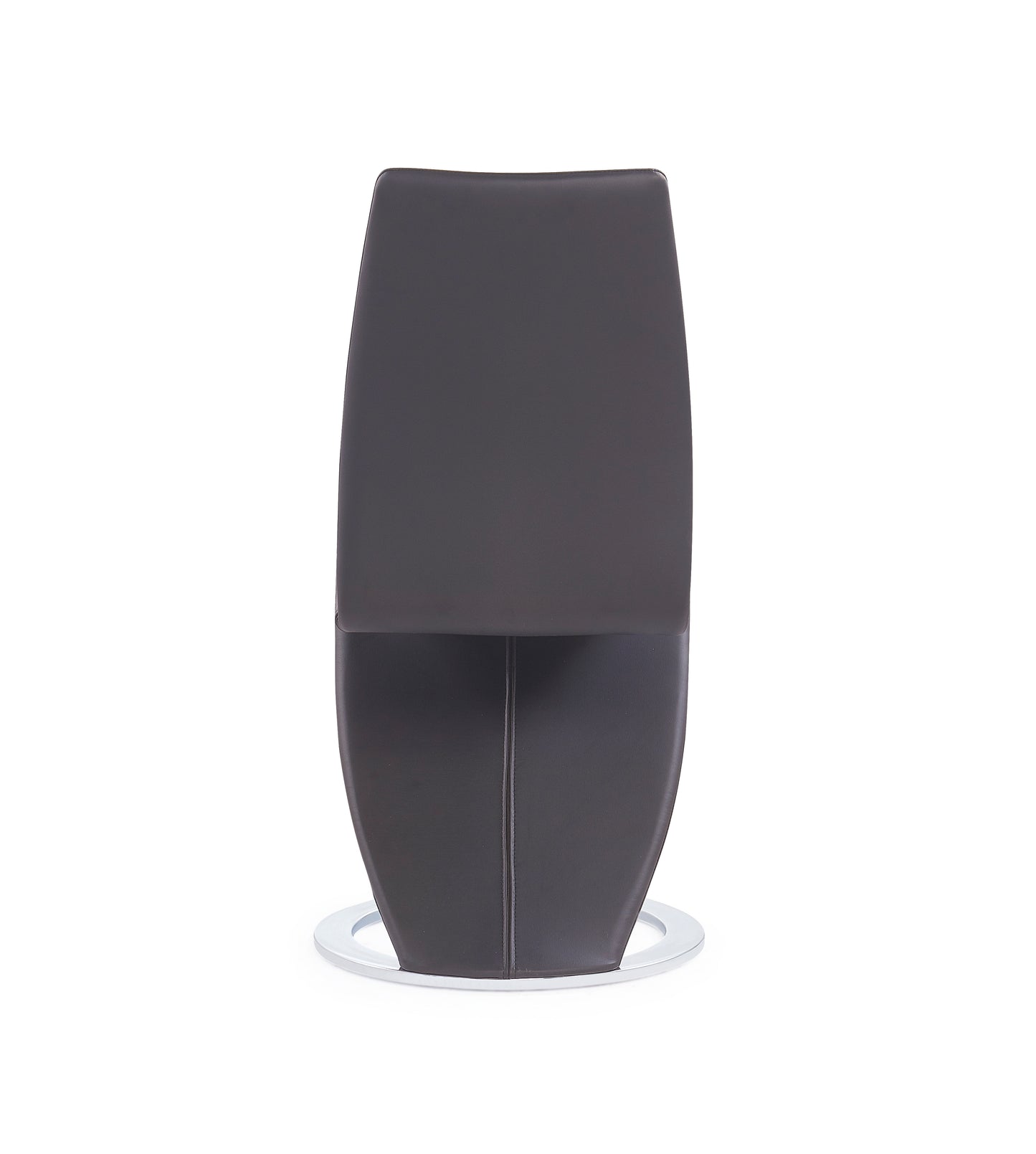 Modern gray faux leather dining chair with a sleek chrome swivel base