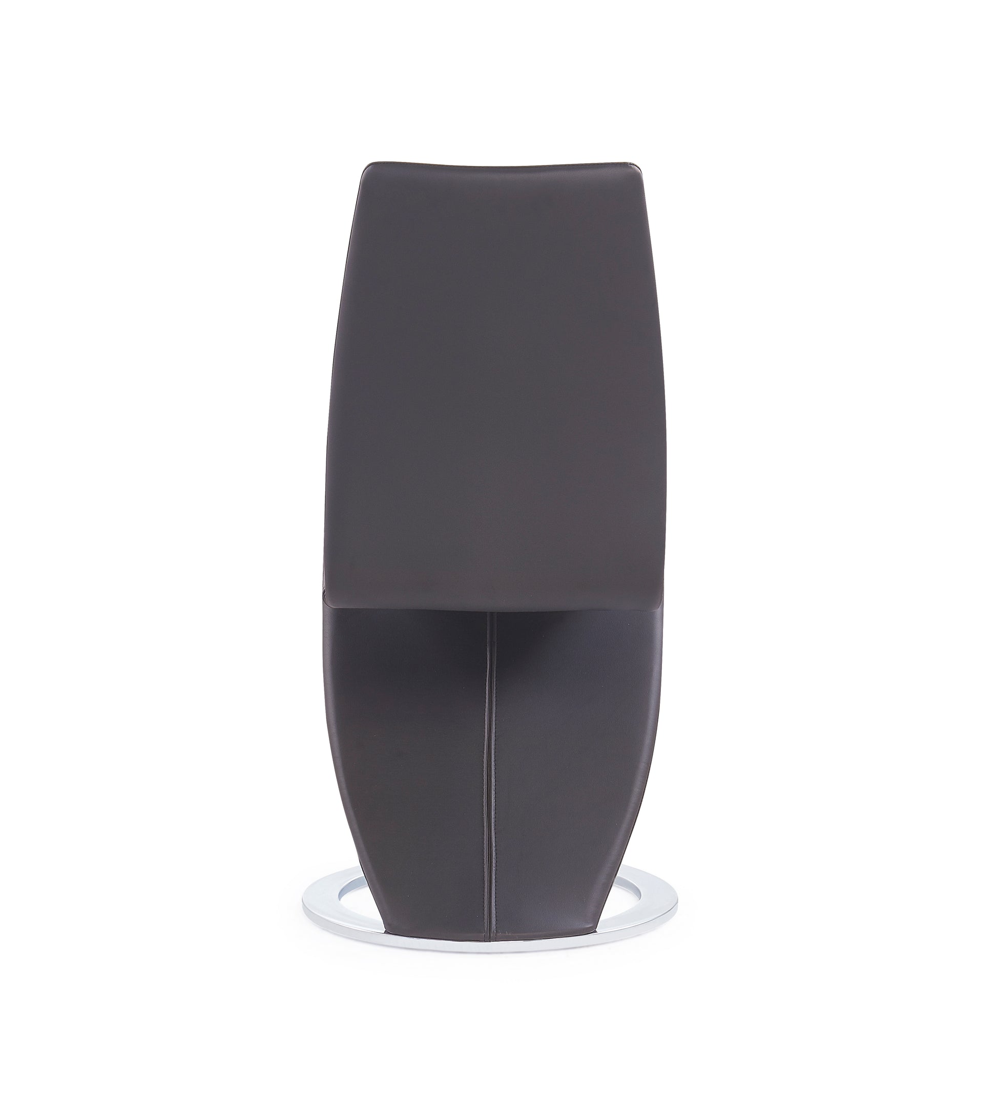 Modern gray faux leather dining chair with a sleek chrome swivel base