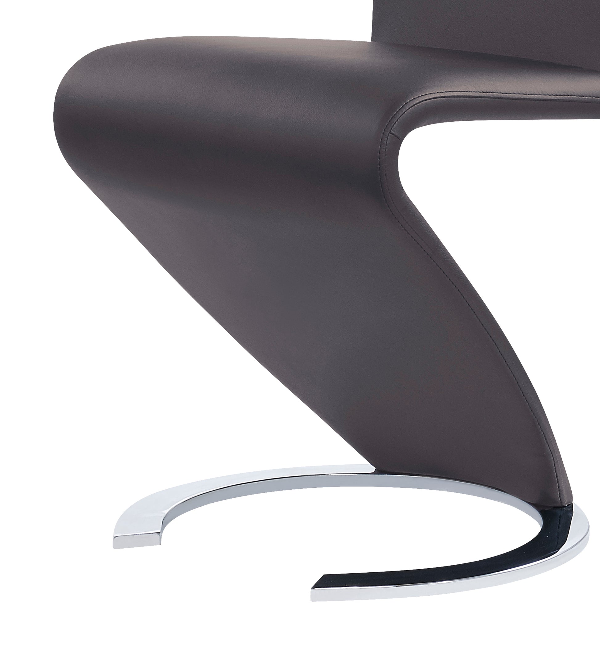 Modern dark brown leather accent chair with polished chrome sled base