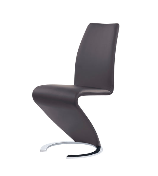 Modern dark grey faux leather dining chair with chrome sled base